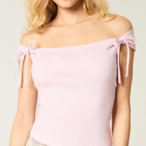 Hollister Tops - Hollister Off-Shoulder Tie Sleeve Tank Top- Petal Pink